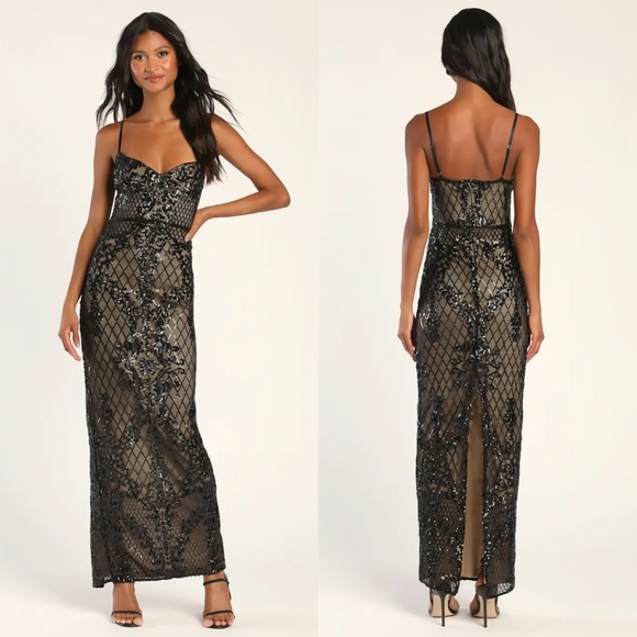 moonlit love black sequin sleeveless maxi dress Moonlit